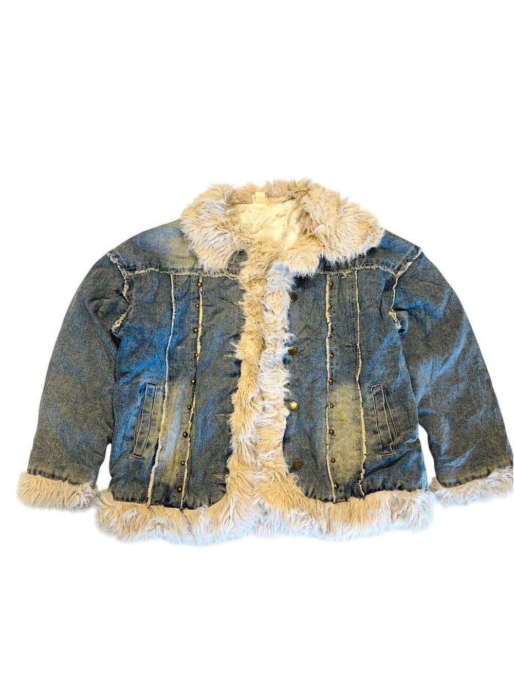 JINLI light blue denim fur jacket